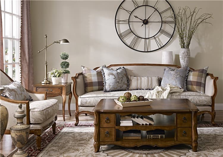 Vintage American Style Wood Living Room Sofa_Sofa Fabric